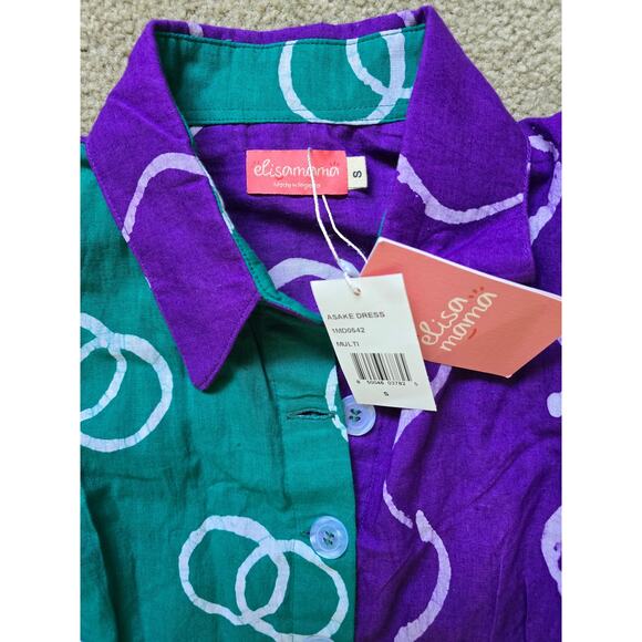 NWT** Elisamama Asake Blue Green Abstract Color-block Maxi Cotton Dress Size Sm - Picture 3 of 8